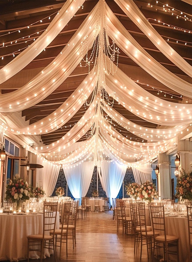Shillance 6 Panels Champagne Ceiling Drapes with Lights String for Wedding Ceiling Drapes 5ftx10ft Wedding Draping Fabric Sheer Ceiling Curtains Drapery Wedding Decorations for Home Party Ceremony Stage Swag - Image 2