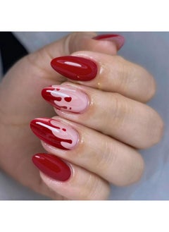 HOXIEYA Halloween Press On Nail Medium Red Blood Fake Nail Almond -24Pcs Glue On Nail With Spooky Bloody Deisgn For Women Girls Ful Cover Flase Nail  - Image 1