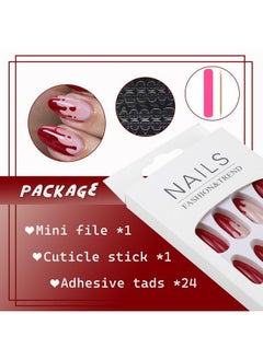 HOXIEYA Halloween Press On Nail Medium Red Blood Fake Nail Almond -24Pcs Glue On Nail With Spooky Bloody Deisgn For Women Girls Ful Cover Flase Nail  - Image 5