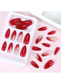 HOXIEYA Halloween Press On Nail Medium Red Blood Fake Nail Almond -24Pcs Glue On Nail With Spooky Bloody Deisgn For Women Girls Ful Cover Flase Nail  - Image 3