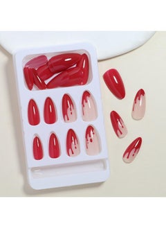 HOXIEYA Halloween Press On Nail Medium Red Blood Fake Nail Almond -24Pcs Glue On Nail With Spooky Bloody Deisgn For Women Girls Ful Cover Flase Nail  - Image 2