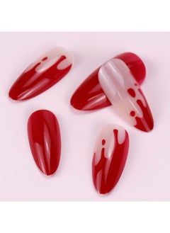 HOXIEYA Halloween Press On Nail Medium Red Blood Fake Nail Almond -24Pcs Glue On Nail With Spooky Bloody Deisgn For Women Girls Ful Cover Flase Nail  - Image 4