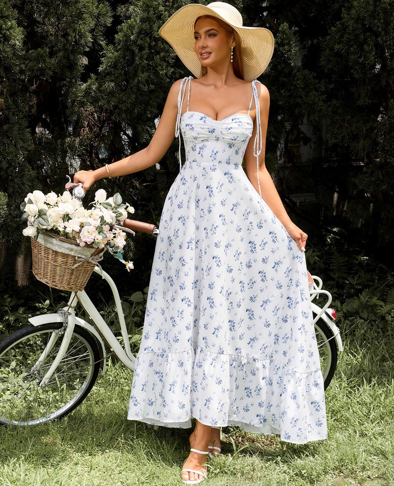 GLNEGE Women's Summer Floral Maxi Wedding Guest Dress Smocked Ruffle Tea Party Dresses Flowy A Line Sundress - Image 4