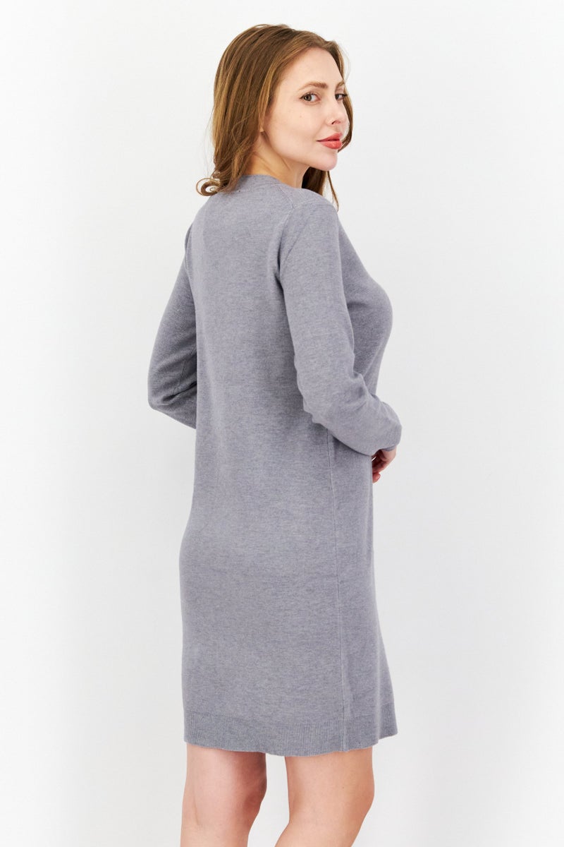 Tahari T Tahari Women Solid Sweater Dress, Grey - Image 2
