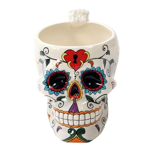 Pacific Giftware كوب قهوة سيراميك على شكل جمجمة سكر من باكفيك غيفتوير مع قفل حب قبلي أبيض ليوم الموتى - Image 2