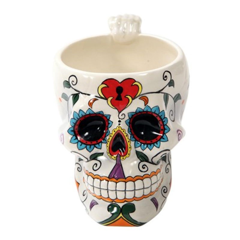 Pacific Giftware كوب قهوة سيراميك على شكل جمجمة سكر من باكفيك غيفتوير مع قفل حب قبلي أبيض ليوم الموتى - Image 4