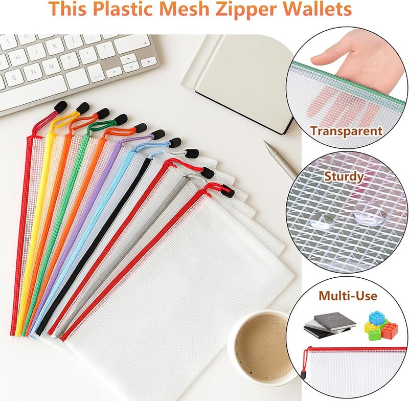 SINKDA A3 Plastic Zip Wallets - 12PCS A3 Zip Lock Bags, Waterproof File Folders for School/Office Travel, Receipts Storage, Cosmetics, Cross Stitch, Puzzles & Games (A3-12Pcs) - Image 3