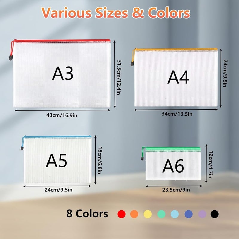 SINKDA A3 Plastic Zip Wallets - 12PCS A3 Zip Lock Bags, Waterproof File Folders for School/Office Travel, Receipts Storage, Cosmetics, Cross Stitch, Puzzles & Games (A3-12Pcs) - Image 2