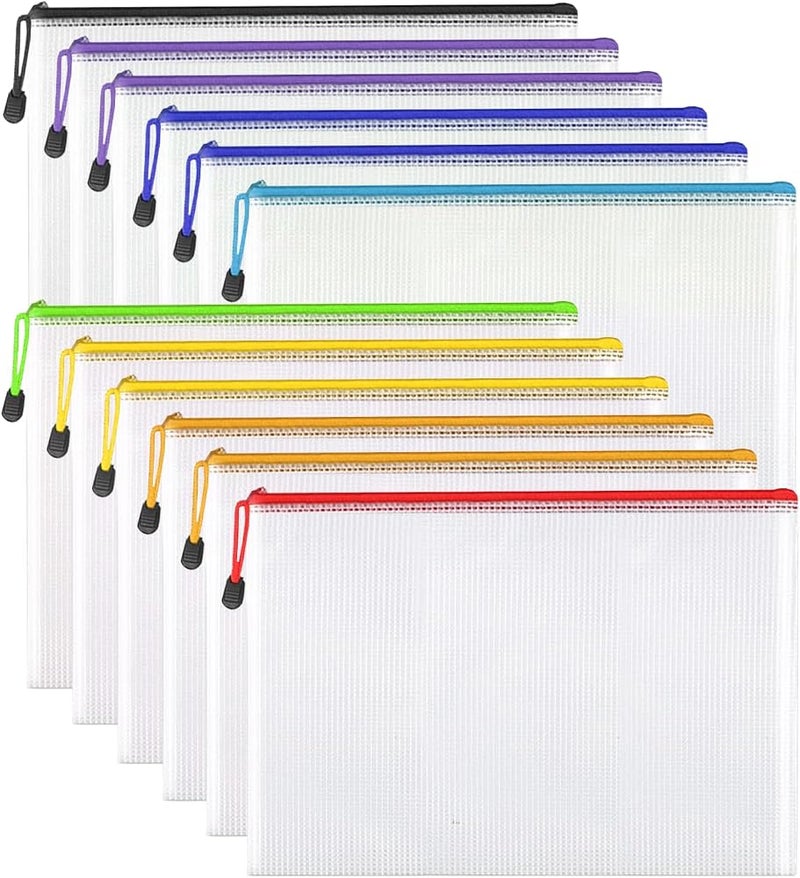 SINKDA A3 Plastic Zip Wallets - 12PCS A3 Zip Lock Bags, Waterproof File Folders for School/Office Travel, Receipts Storage, Cosmetics, Cross Stitch, Puzzles & Games (A3-12Pcs) - Image 1
