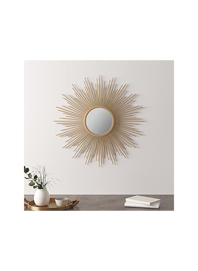 The Bros مرآة شمسية معدنية فيور للديكور الجدار لغرفة المعيشة - لمسة منزلية، جاهزة للتعليق كديكور لغرفة النوم، 14.5" قطر، ذهبي - Image 2