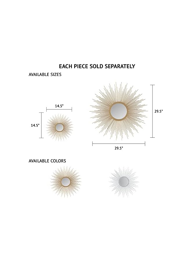 The Bros مرآة شمسية معدنية فيور للديكور الجدار لغرفة المعيشة - لمسة منزلية، جاهزة للتعليق كديكور لغرفة النوم، 14.5" قطر، ذهبي - Image 3