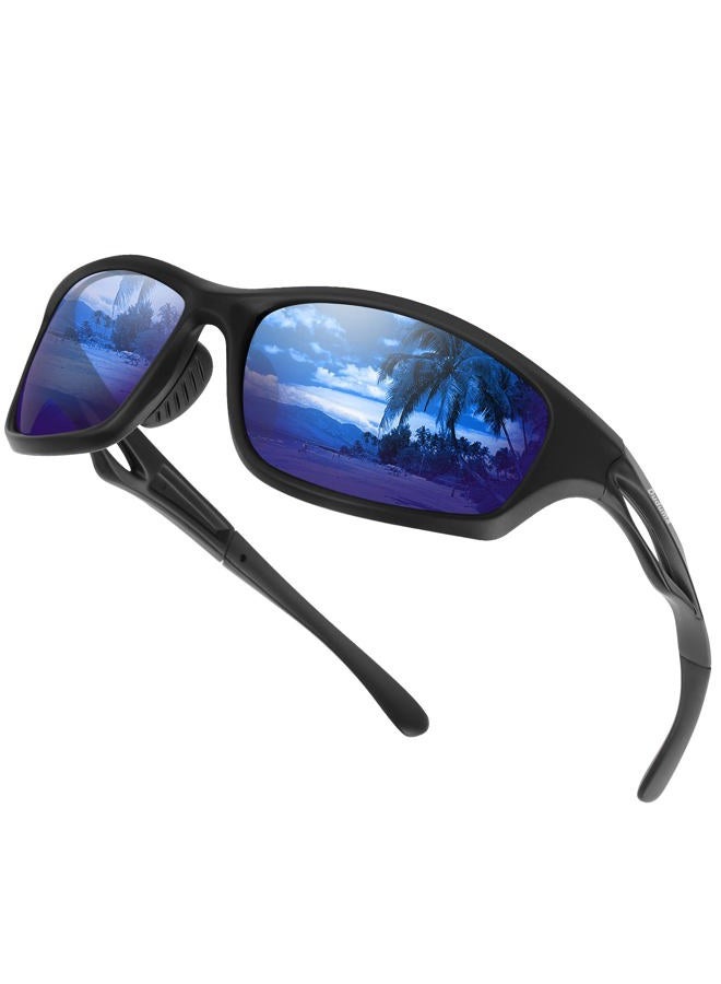 Duduma Polarized Sports Sunglasses for Men Women Running Cycling Fishing Golf Driving Shades Sun Glasses Tr90 (black matte frame with blue lens) - Image 1