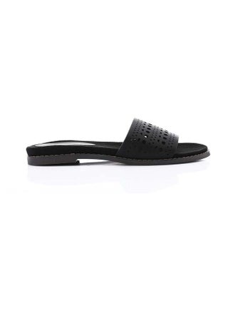 Perforated Leather Slipper - Black