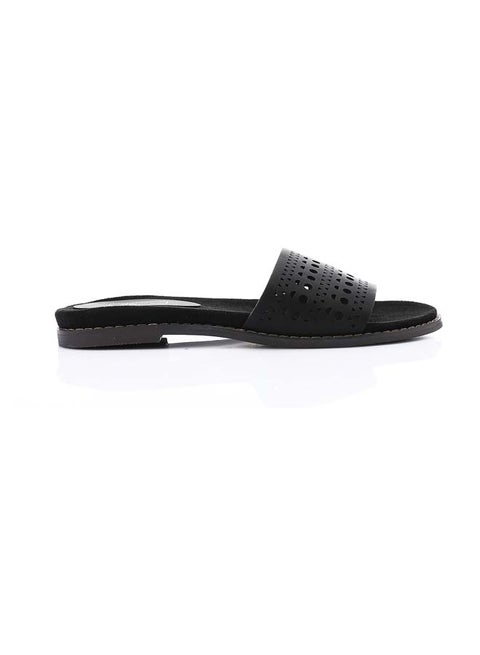 Perforated Leather Slipper - Black