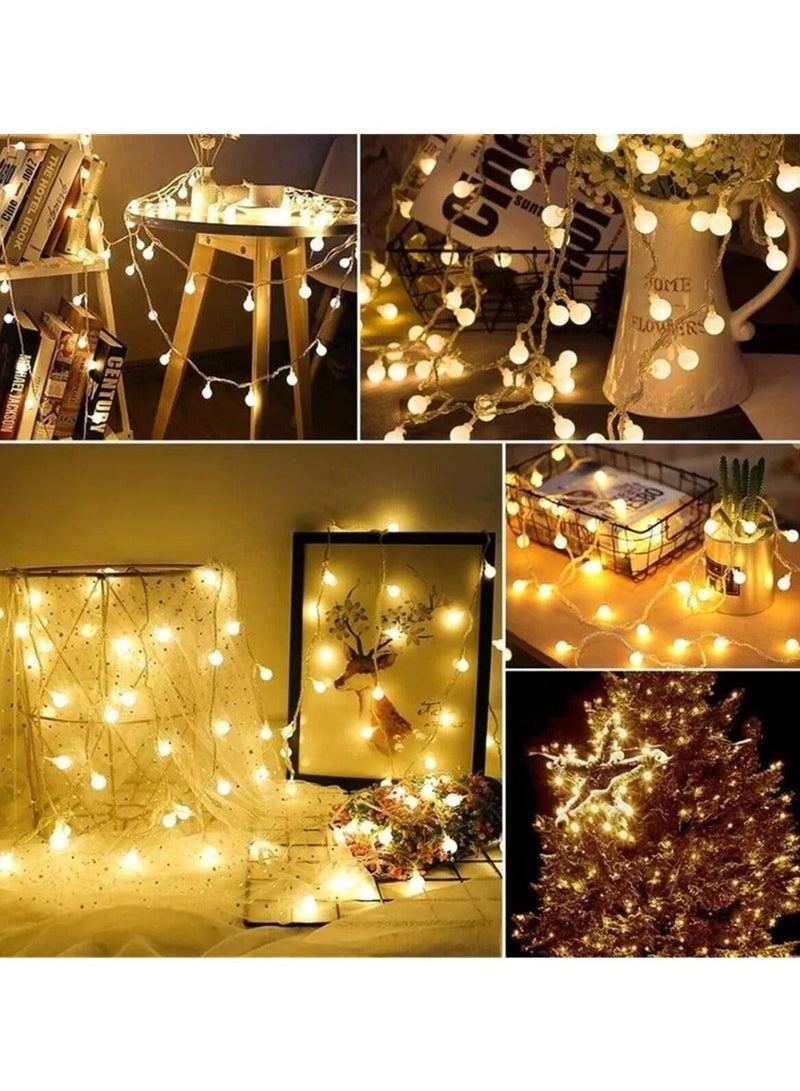 ديكور ٨ متر مصابيح LED على شكل كرة بلورية مستديرة، أبيض دافئ، 8 أوضاع وامضة، أضواء خرافية داخلية وخارجية لتزيين المهرجانات، وأضواء زينة رمضان والعيد - Image 1