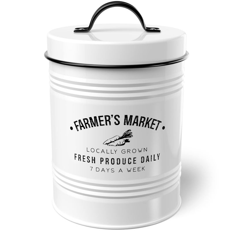 Amici Home Farmers Market Metal Canister Dry Food Storage Container Airtight Lid 76 Ounce Capacity Farmhouse Dcor Metal Canister for Kitchen Countertop