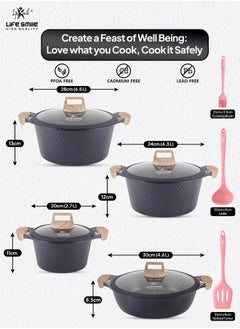 Life Smile Cookware Set 11 pieces - LIFE SMILE Pots and Pans set Granite Non Stick Coating 100% PFOA FREE, Induction Base Cooking Set include Casseroles & Shallow Pot & Silicone Utensils (Purple)  - Image 3