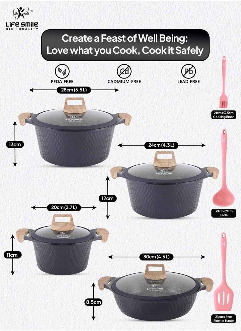 Life Smile - Cookware Set 11 pieces - LIFE SMILE Pots and Pans set Granite Non Stick Coating 100% PFOA FREE, Induction Base Cooking Set include Casseroles & Shallow Pot & Silicone Utensils (Purple) - Image 1