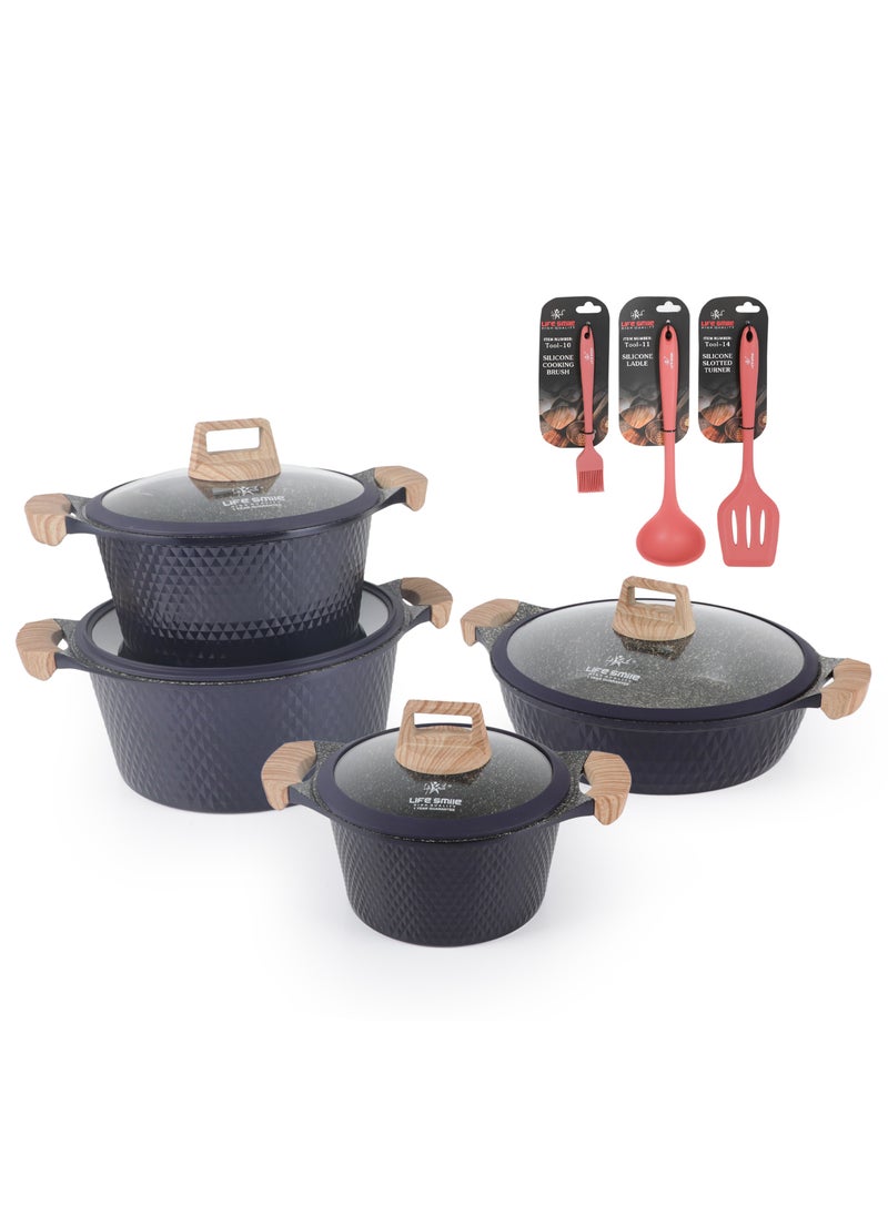 Life Smile - Cookware Set 11 pieces - LIFE SMILE Pots and Pans set Granite Non Stick Coating 100% PFOA FREE, Induction Base Cooking Set include Casseroles & Shallow Pot & Silicone Utensils (Purple) - Image 1
