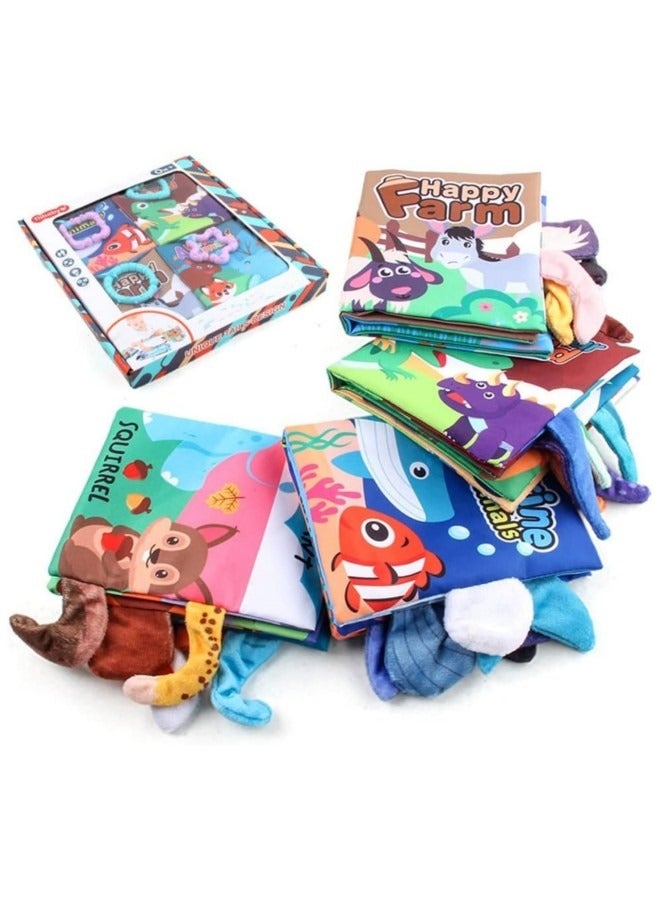 GGEROU 4Pcs Tail Cloth Book Toy,Soft Cloth Toddlers Book Toy,Toddlers Book Fabric with Animal Tail,Colorful Fabric Toddlers Learning Book,Touch Feel Sensory Cloth Crinkle Soft Books  - Image 1