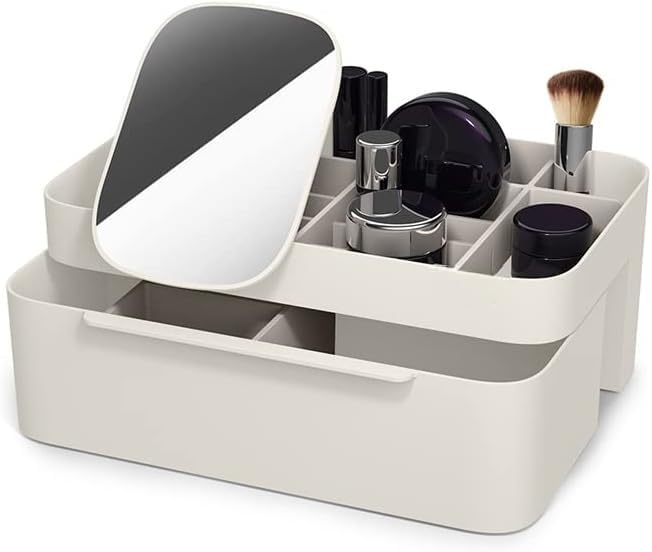 GION Cosmetic Make-Up Box, Skin Care Product Organizer With Mirror and Drawer, Beauty Storage Box For Dressing Table (1Pcs) - Image 1