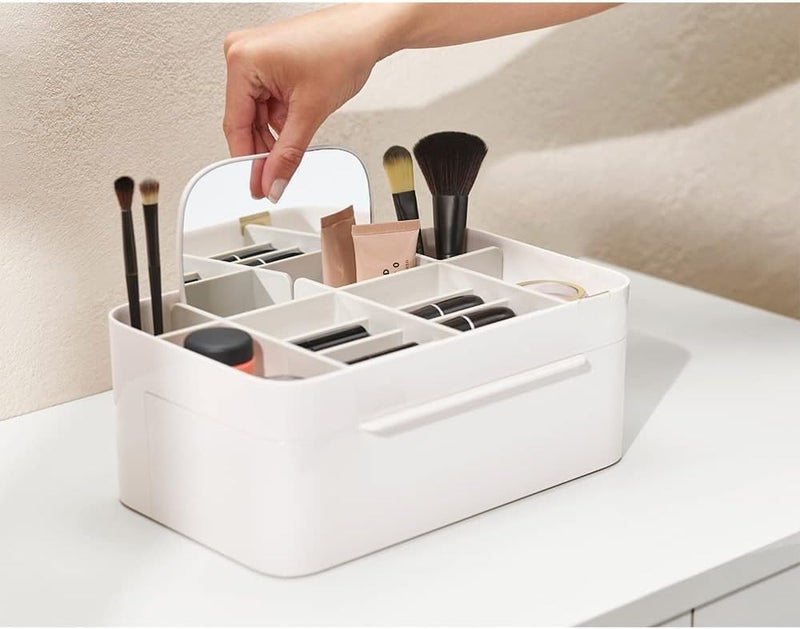 GION Cosmetic Make-Up Box, Skin Care Product Organizer With Mirror and Drawer, Beauty Storage Box For Dressing Table (1Pcs) - Image 2