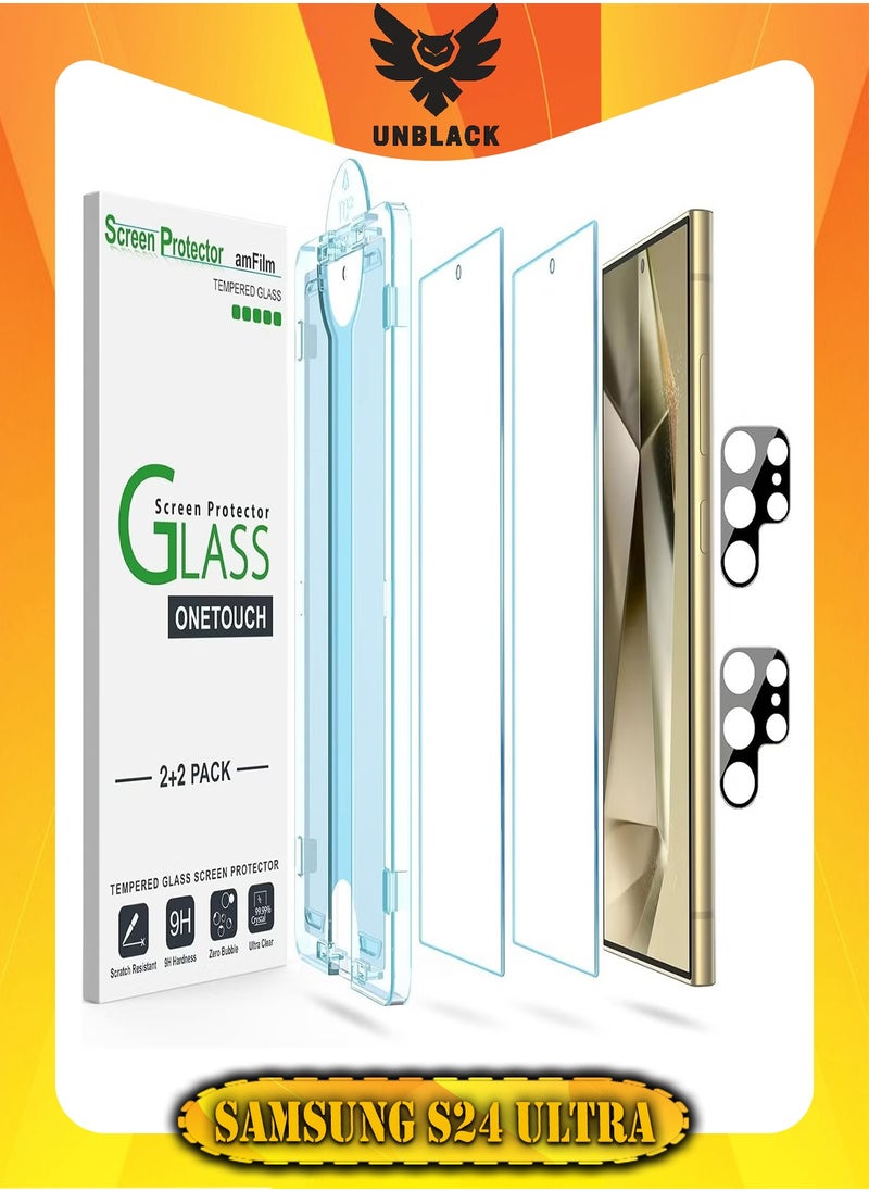 Amfilm - amFilm Auto-Alignment OneTouch for Samsung Galaxy S24 Ultra Screen Protector 6.8'' + Camera Lens Protector, Tempered Glass, Fingerprint Unlock, 30 seconds Installation, Case Friendly, Anti-Scratch 2+2 - Image 1