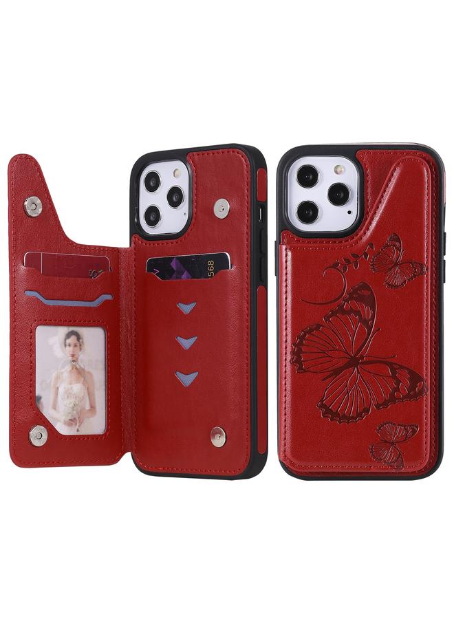 زبون جراب لهاتف iPhone 12 Pro Max بنقشة فراشة، جراب واقٍ مقاوم للصدمات مع حامل وفتحات للبطاقات وإطار للصور - Image 1