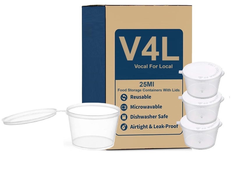 V4L Transparent Takeout Food Containers Food Storage Containers With Lids Freezer Safe | Meal Prep | Microwavable Dishwasher | Leakproof | BPA Free (25 ml pack of 100) - Image 1