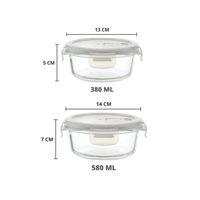 Femora Femora Borosilicate Glass Containers for Kitchen | 1 Year Warranty |Container Boxes for Storage with Air Vent Lid,Microwave Safe (Set of 7-Rentangular-400ml,620ml, Round-380ml & 580ml).  - Image 3