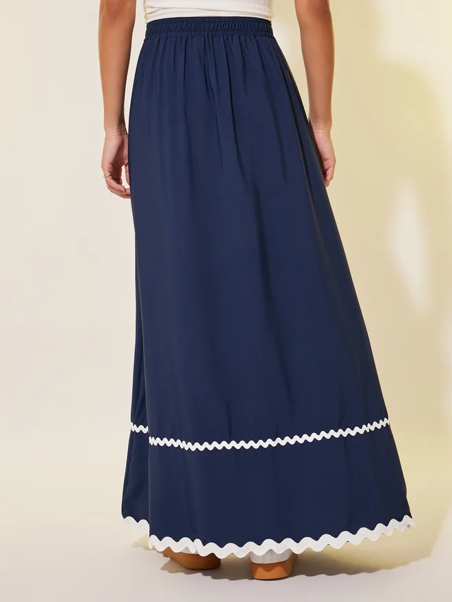 Take Two Take Two Solid Lace Trim A-Line Maxi Skirt