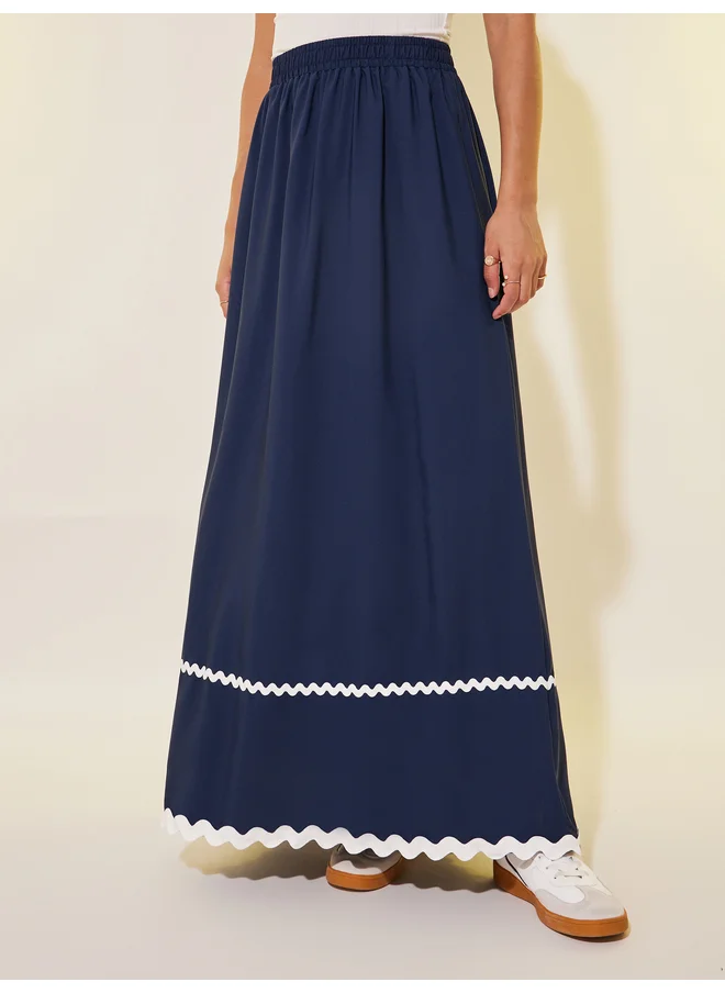 تايك تو Take Two Solid Lace Trim A-Line Maxi Skirt