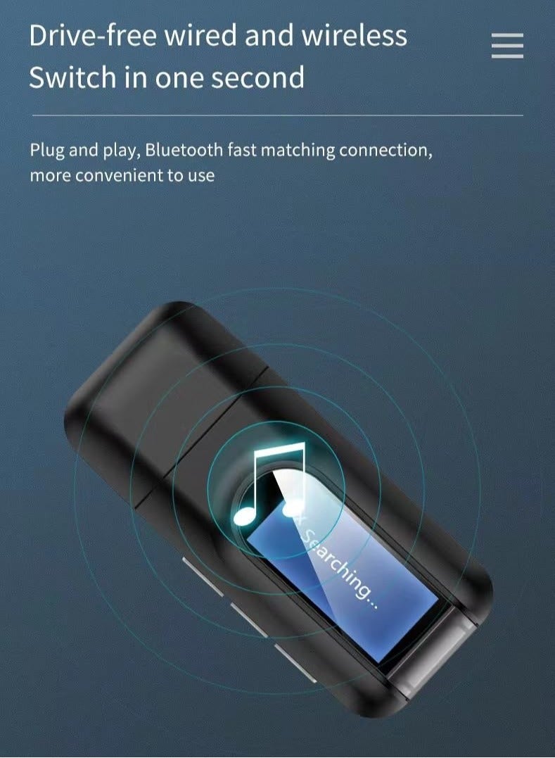 USB Bluetooth 5.0 Transmitter Receiver, Portable Wireless Bluetooth Adapter, with 3.5mm Jack, Wireless Audio Dongle, Plug and Play, for PC, Sound Card, Car, Headphones, Speakers - Image 2
