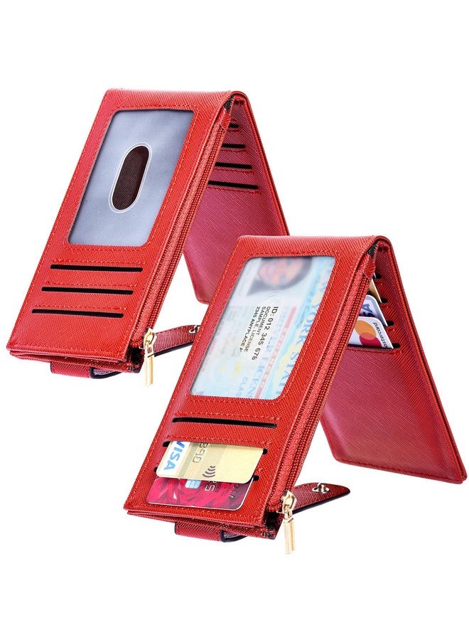 Chelmon محفظة نسائية رفيعة مع حماية RFID، محفظة قابلة للطي متعددة البطاقة مع جيب بسحاب (أحمر) - Image 2