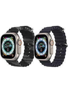 Silicone Ocean Band Strap for Apple Watch Ultra 8 49mm Black/Gray Double Line Strap with Black Single Color Strap Set of 2