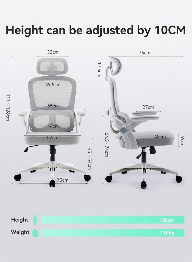 SIHOO SIHOO M102C-M102Ergonomic Office Chair, Computer High Back Chair with Dual Back Design - Individual Lumbar Pillow, 3D Armrests, Adjustable Headrest and Comfortable Thick Cushion (White))  - Image 2
