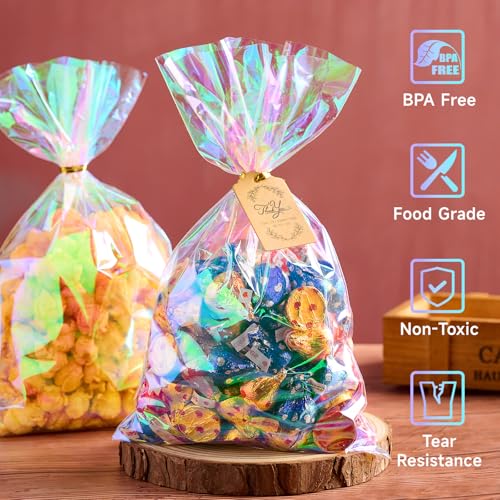 Ohuimrt 6x10 Inches Iridescent Cellophane Treat Bags with Ties, 100 PCS Small Plastic Holographic Goodie Bags for Candies, Snacks, Popcorn, Small Gifts and Party Favor - Image 5