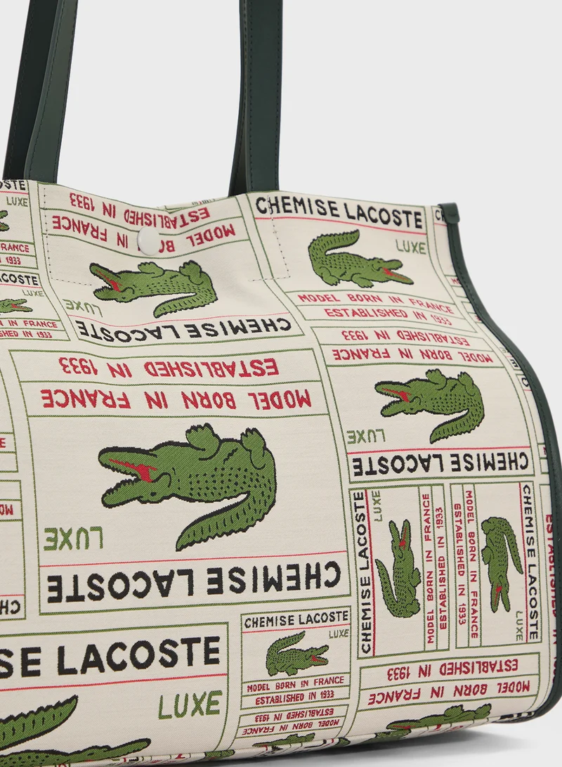 لاكوست Logo Print Top Handle Tote