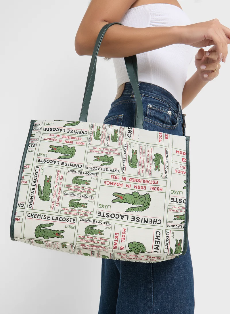 لاكوست Logo Print Top Handle Tote