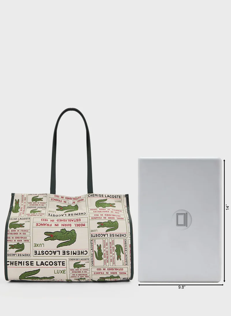 لاكوست Logo Print Top Handle Tote
