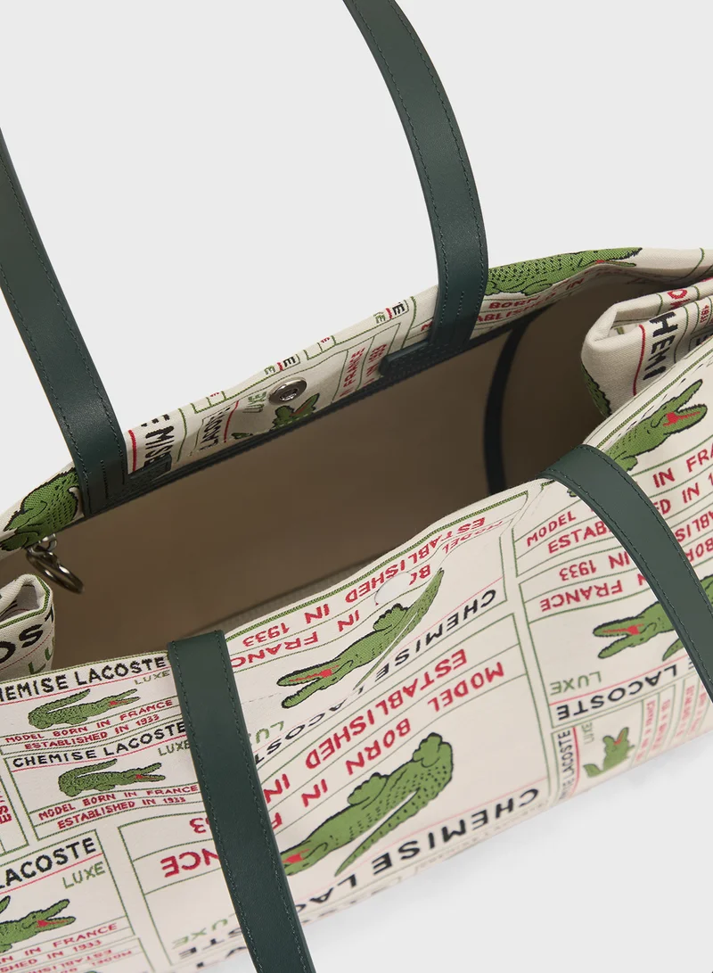 لاكوست Logo Print Top Handle Tote