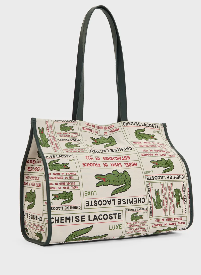لاكوست Logo Print Top Handle Tote