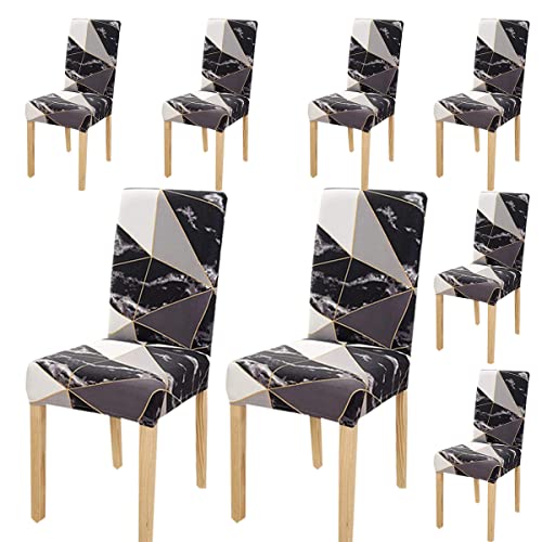 Styleys Polyester Printed Washable Elastic Dining Chair Cover Slipcovers (Set of 8, Black Prism, SLMC2024) - Image 1