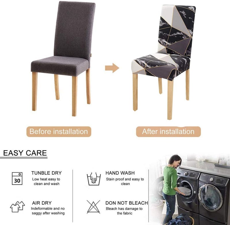 Styleys Polyester Printed Washable Elastic Dining Chair Cover Slipcovers (Set of 8, Black Prism, SLMC2024) - Image 4