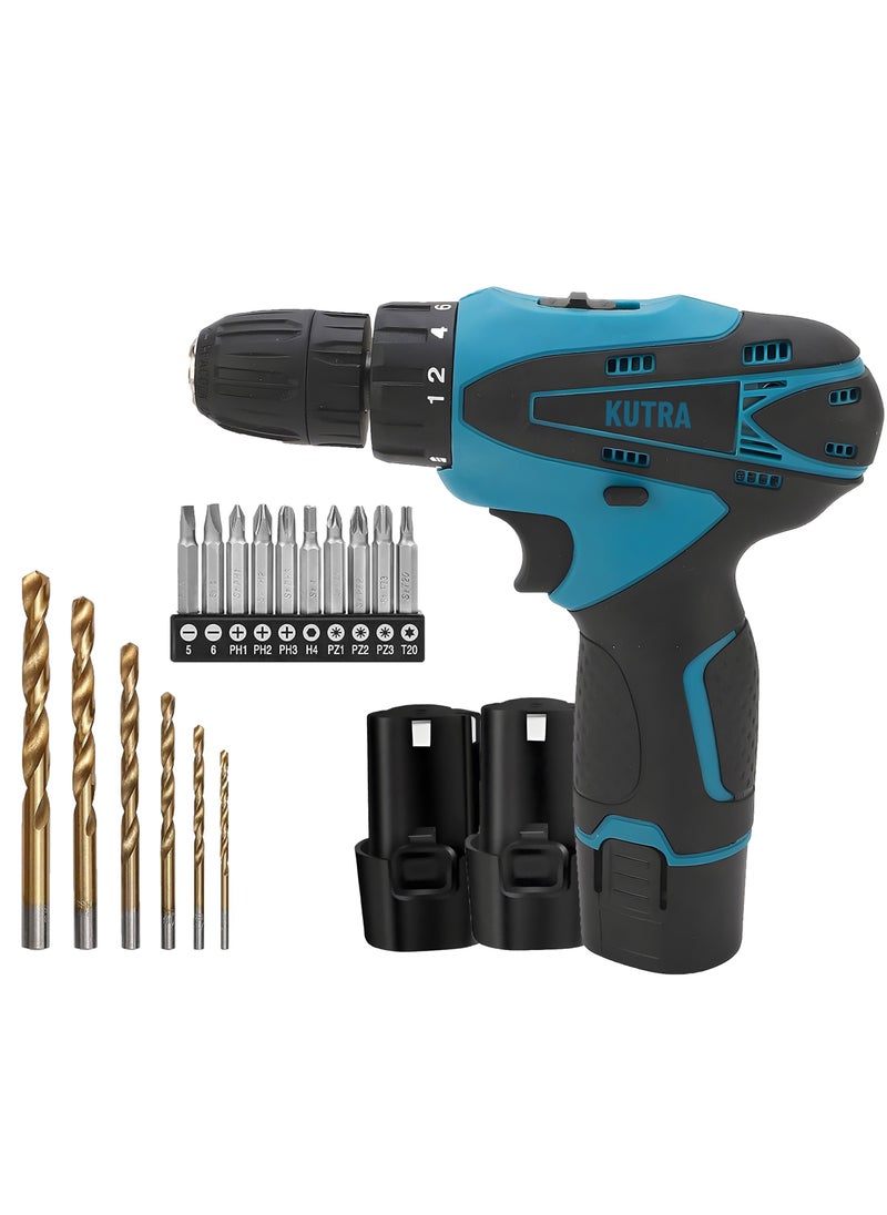 Kutra - 24Pcs Cordless Drill 12V 28Nm Powerful Electric Drill with 2 Speed Electric Drill Set 10mm Automatic Chuck and 3900mAh Rechargeable Power Drill Kit for Indoor and Outdoor - Image 1