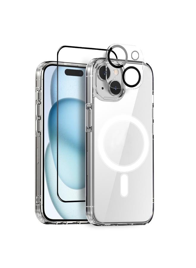 إيروريكس جراب هاتف ماج سيف شفاف 3 في 1 لهاتف آيفون 15 بلس مع غشاء شاشة + غشاء عدسة خلفية - Image 1