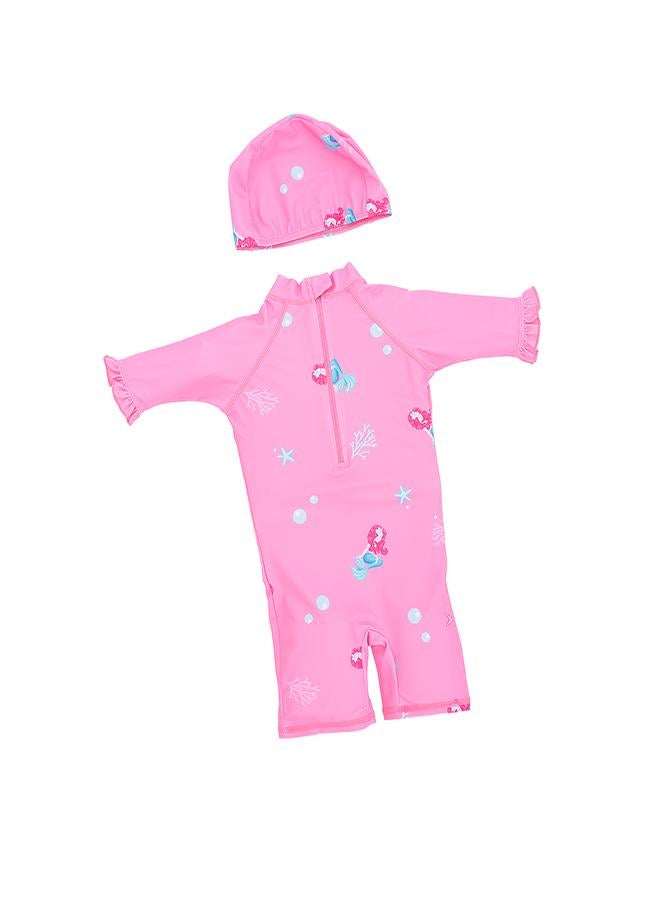 بيبي كلو رومبر سباحة بناتي وردي حورية البحر قطعتين - Image 2