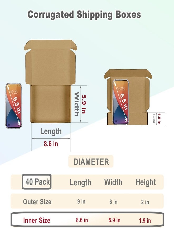 MEBRUDY 9x6x2 Inches Shipping Boxes Pack of 40, Small Corrugated Cardboard Box for Mailing Mailer Packing, Brown - Image 2