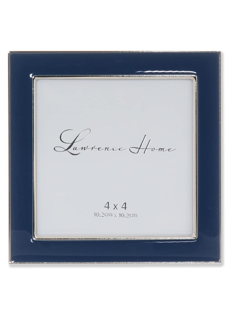 Lawrence Frames 4x4 Silver Metal and Navy Blue Enamel Picture Frame  - Image 1