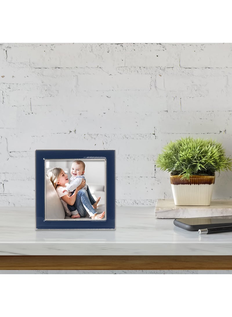 Lawrence Frames 4x4 Silver Metal and Navy Blue Enamel Picture Frame  - Image 3